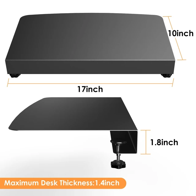 Alt view image 6 of 7 - 17 inch Clamp-on Corner Desk Connector Sleeve Plate, L Desk Platform Extender Attachment, Corner Desk mat - Black