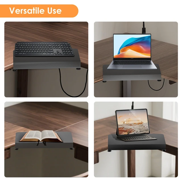 Alt view image 5 of 7 - 17 inch Clamp-on Corner Desk Connector Sleeve Plate, L Desk Platform Extender Attachment, Corner Desk mat - Black