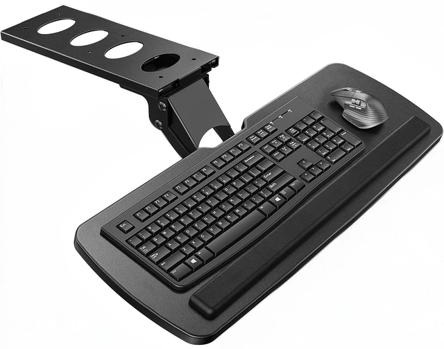 Main image of Under Desk Keyboard Tray, 360 Degree Adjustable Mouse Platform | 25 x 9.84 inch tray, wrist rest, 6.3 inch height adjustment, slide-out design, tilt and swivel for typing comfort