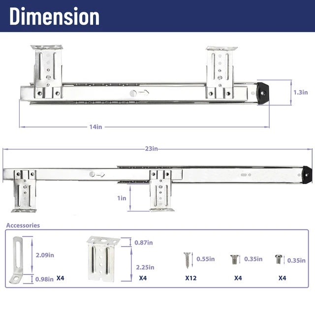 Alt view image 2 of 7 - 14" Keyboard Slide Ball Bearing Slides Keyboard Tray Under Desk Rails Rack | Cabinet Furniture Drawer Hardware Accessories with Adjustable Height Bracket & L Extension Support Bracket (Silver)