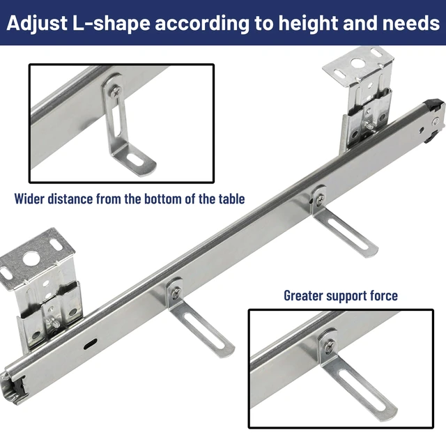 Alt view image 3 of 7 - 14" Keyboard Slide Ball Bearing Slides Keyboard Tray Under Desk Rails Rack | Cabinet Furniture Drawer Hardware Accessories with Adjustable Height Bracket & L Extension Support Bracket (Silver)