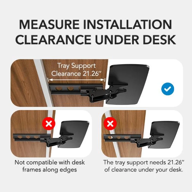 Alt view image 4 of 7 - Under Desk Keyboard Tray, 360 Degree Adjustable Mouse Platform | 25 x 9.84 inch tray, wrist rest, 6.3 inch height adjustment, slide-out design, tilt and swivel for typing comfort