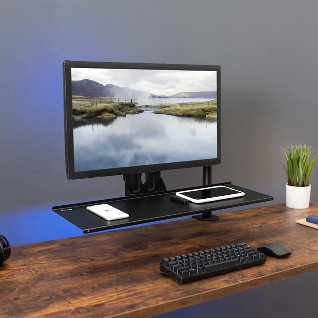 Alt view image 4 of 7 - Black VESA Mounted 26 x 8 in Keyboard Tray, MOUNT-KB03 | Computer Keyboard and Mouse Platform, VESA Keyboard Mount Attachment for Monitor Stands, Typing Comfort, Space Saving