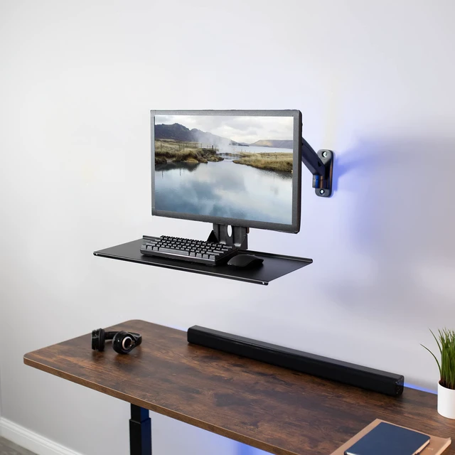 Alt view image 6 of 7 - Black VESA Mounted 26 x 8 in Keyboard Tray, MOUNT-KB03 | Computer Keyboard and Mouse Platform, VESA Keyboard Mount Attachment for Monitor Stands, Typing Comfort, Space Saving