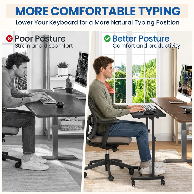 Alt view image 3 of 7 - Mobile Keyboard Tray with Mouse Pad, Adjustable Keyboard Stand | 5-Level Height Adjustment 21.6"-31.1", Keyboard Rolling Under-Desk Extender with Lockable Casters for Home Office