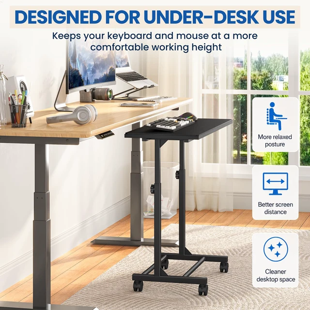 Alt view image 4 of 7 - Mobile Keyboard Tray with Mouse Pad, Adjustable Keyboard Stand | 5-Level Height Adjustment 21.6"-31.1", Keyboard Rolling Under-Desk Extender with Lockable Casters for Home Office