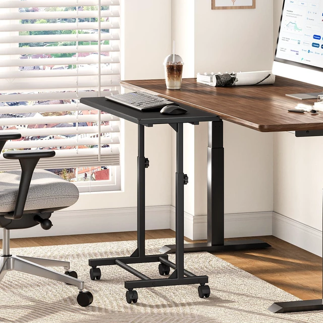 Alt view image 6 of 7 - Mobile Keyboard Tray with Mouse Pad, Adjustable Keyboard Stand | 5-Level Height Adjustment 21.6"-31.1", Keyboard Rolling Under-Desk Extender with Lockable Casters for Home Office