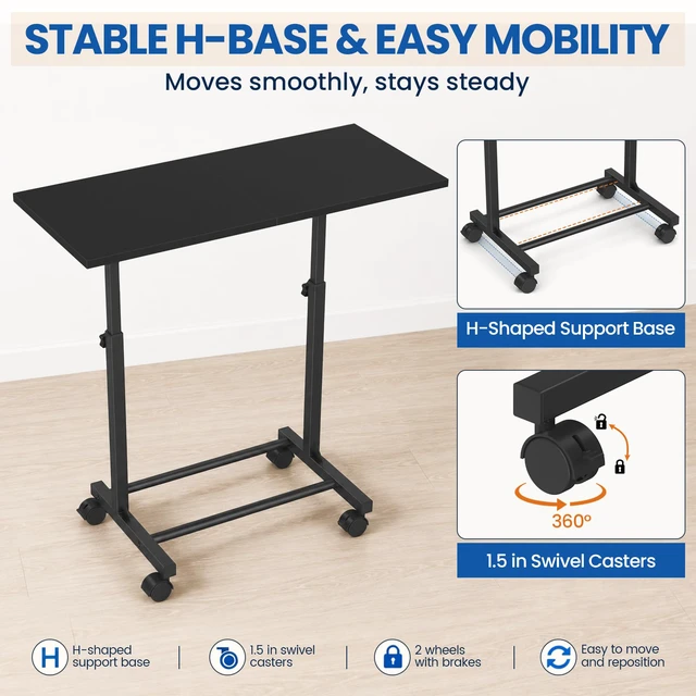 Alt view image 7 of 7 - Mobile Keyboard Tray with Mouse Pad, Adjustable Keyboard Stand | 5-Level Height Adjustment 21.6"-31.1", Keyboard Rolling Under-Desk Extender with Lockable Casters for Home Office
