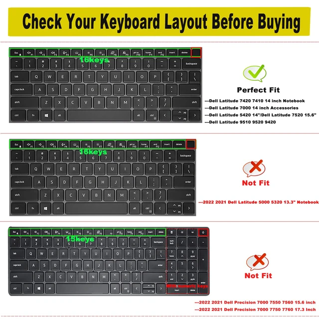 Alt view image 2 of 6 - Keyboard Cover for 14 inch Dell Latitude 7430 7420 7440 7450 7410 Notebook, Latitude 5440 5431 5430 5420 3440 14", Latitude 7520 15.6", Latitude 9000 9420 9430 9510 9520 Keyboard Skin-Colorful