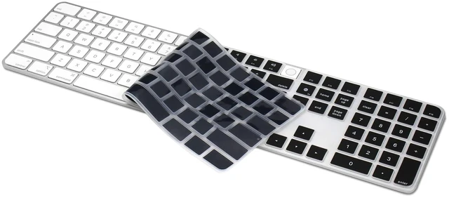 Main image of Ultra Thin Silicone Keyboard Cover Skin for 2023-2021 Magic Keyboard with Touch ID and Numeric Keypad Model-A2520 U.S Enter Protector (3 Keys ON The Left of The Space BAR) (Black)
