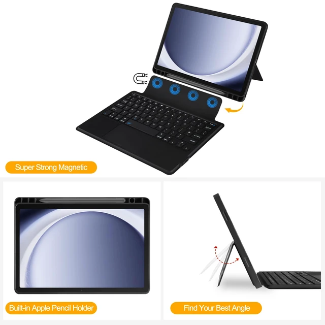 Alt view image 2 of 7 - Keyboard Case Compatible with Samsung Galaxy Tab A11+ Plus/A9+ Plus with Trackpad,Magnetic Detachable Keyboard Cover with Pen Holder for Tab A11+/A11 Plus-Black