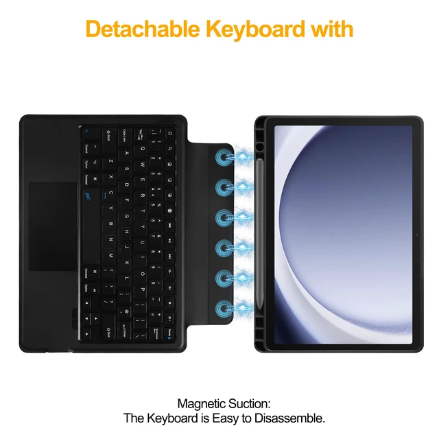 Alt view image 4 of 7 - Keyboard Case Compatible with Samsung Galaxy Tab A11+ Plus/A9+ Plus with Trackpad,Magnetic Detachable Keyboard Cover with Pen Holder for Tab A11+/A11 Plus-Black