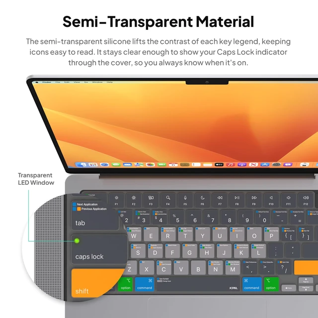 Alt view image 4 of 7 - MacOS Shortcut Guide Keyboard Cover for MacBook Pro/Air/Neo | Ultra-thin, Color-Coded Hotkeys, Washable, US Layout; Fits MacBook Pro 14 & 16 inch M1-M5, Air 13 & 15 inch M2-M5 & Neo