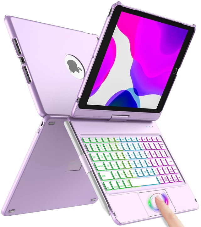 Main image of 360° Keyboard Case for iPad 7th-9th Gen 10.2" | 10-Color Backlit, Bluetooth, Pencil Holder, Smart Wake/Sleep, Light Purple