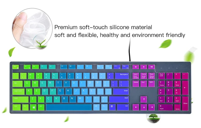Alt view image 5 of 7 - Colorful Keyboard Cover for Dell KM636 Wireless Keyboard & Dell KB216 Wired/Dell Optiplex 5250 3050 3240 5460 7450 7050/Dell Inspiron AIO 3475/3670/3477 All-in One Desktop Keyboard Skin, Rainbow