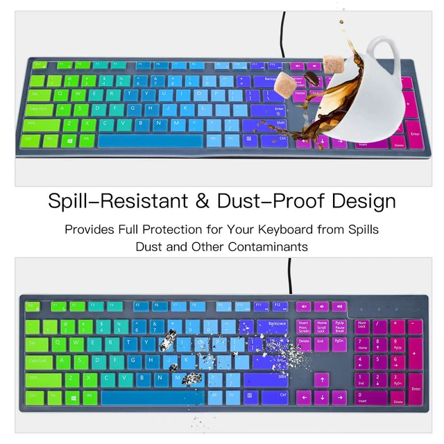 Alt view image 6 of 7 - Colorful Keyboard Cover for Dell KM636 Wireless Keyboard & Dell KB216 Wired/Dell Optiplex 5250 3050 3240 5460 7450 7050/Dell Inspiron AIO 3475/3670/3477 All-in One Desktop Keyboard Skin, Rainbow