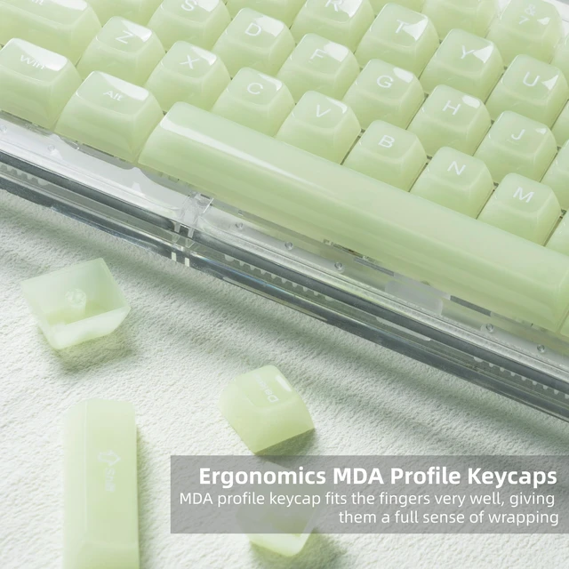 Alt view image 2 of 7 - Keyboard Keycaps Jelly,Ceramic Keycaps Style Clear Green Keycap | Matcha Green Shine Through Custom 60 65 75 100 Percent for Cherry MX, Outemu, Gateron Mechanical Keyboards (MDA Profile)