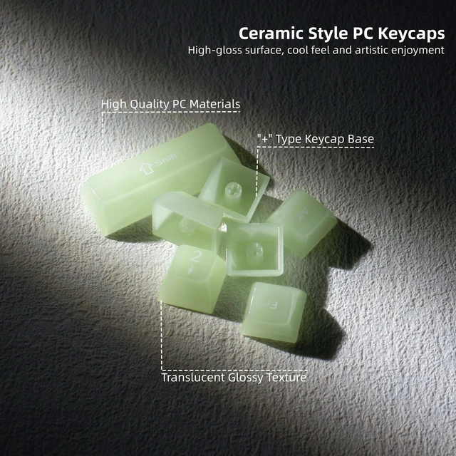 Alt view image 3 of 7 - Keyboard Keycaps Jelly,Ceramic Keycaps Style Clear Green Keycap | Matcha Green Shine Through Custom 60 65 75 100 Percent for Cherry MX, Outemu, Gateron Mechanical Keyboards (MDA Profile)