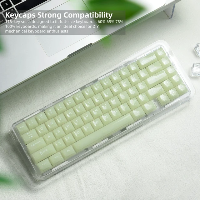 Alt view image 5 of 7 - Keyboard Keycaps Jelly,Ceramic Keycaps Style Clear Green Keycap | Matcha Green Shine Through Custom 60 65 75 100 Percent for Cherry MX, Outemu, Gateron Mechanical Keyboards (MDA Profile)