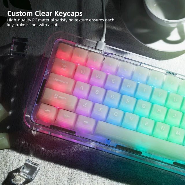 Alt view image 6 of 7 - Keyboard Keycaps Jelly,Ceramic Keycaps Style Clear Green Keycap | Matcha Green Shine Through Custom 60 65 75 100 Percent for Cherry MX, Outemu, Gateron Mechanical Keyboards (MDA Profile)