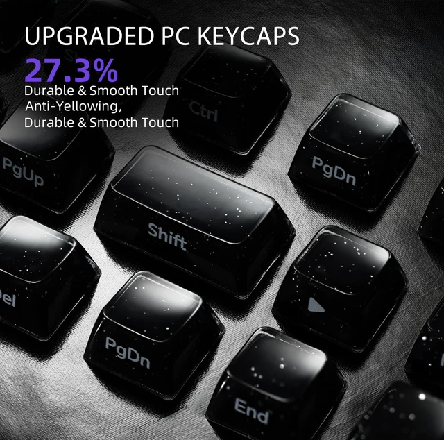 Alt view image 3 of 5 - XVX Starry Side-Printed Translucent Black Crystal MDA Profile Keycap Set (Sparkle Finish), 122-Keys Double Shot PC+ABS for MX Switches & ANSI Layout Mechanical Keyboards-Black