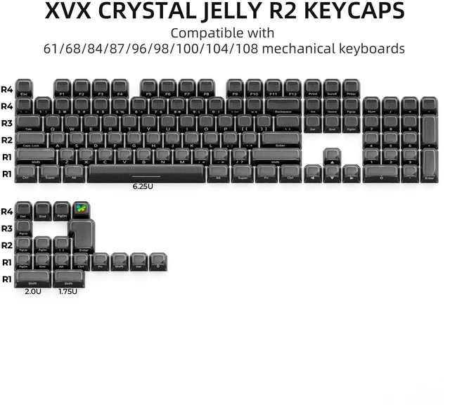 Alt view image 4 of 5 - XVX Starry Side-Printed Translucent Black Crystal MDA Profile Keycap Set (Sparkle Finish), 122-Keys Double Shot PC+ABS for MX Switches & ANSI Layout Mechanical Keyboards-Black