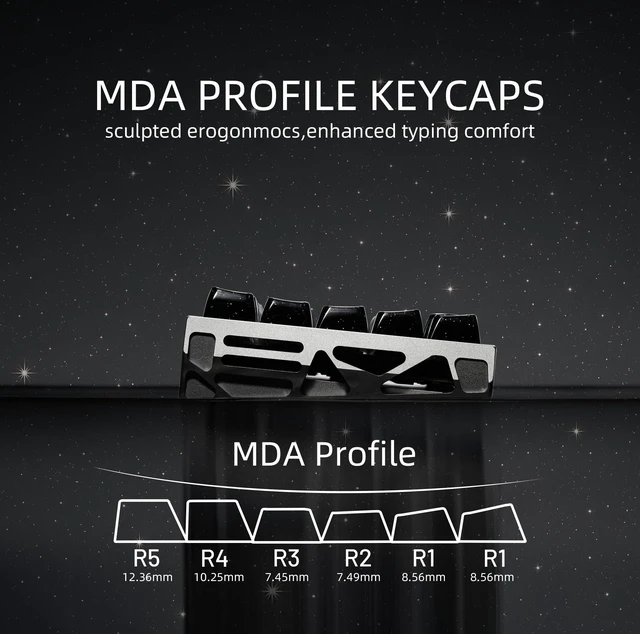 Alt view image 5 of 5 - XVX Starry Side-Printed Translucent Black Crystal MDA Profile Keycap Set (Sparkle Finish), 122-Keys Double Shot PC+ABS for MX Switches & ANSI Layout Mechanical Keyboards-Black