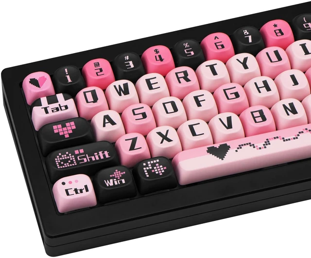Main image of PBT Keycaps Black Pink Love Cute 131 Keys Key Cap for Cherry MX | MOA Profile, Dye Sublimation Legends, 60%-100% Layouts, Custom Keycaps, Keyboard DIY, Desk Decor, Daily Typing, Office Use
