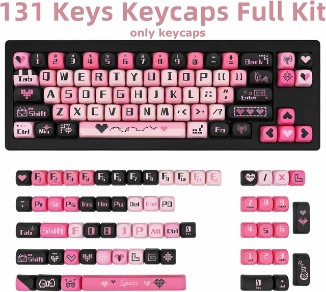 Alt view image 2 of 7 - PBT Keycaps Black Pink Love Cute 131 Keys Key Cap for Cherry MX | MOA Profile, Dye Sublimation Legends, 60%-100% Layouts, Custom Keycaps, Keyboard DIY, Desk Decor, Daily Typing, Office Use