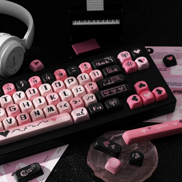 Alt view image 4 of 7 - PBT Keycaps Black Pink Love Cute 131 Keys Key Cap for Cherry MX | MOA Profile, Dye Sublimation Legends, 60%-100% Layouts, Custom Keycaps, Keyboard DIY, Desk Decor, Daily Typing, Office Use