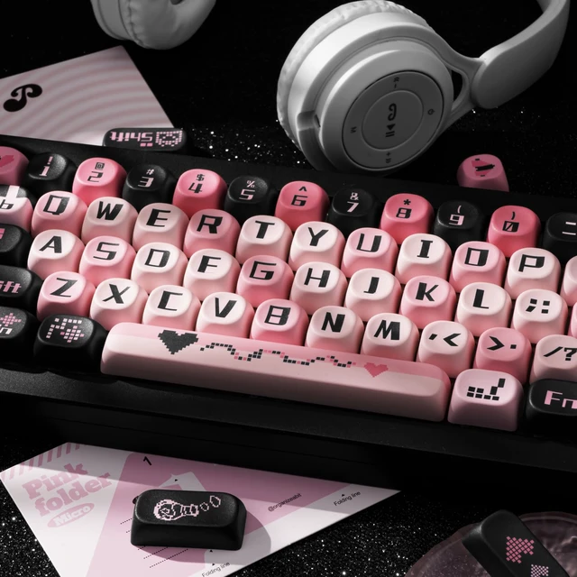 Alt view image 5 of 7 - PBT Keycaps Black Pink Love Cute 131 Keys Key Cap for Cherry MX | MOA Profile, Dye Sublimation Legends, 60%-100% Layouts, Custom Keycaps, Keyboard DIY, Desk Decor, Daily Typing, Office Use