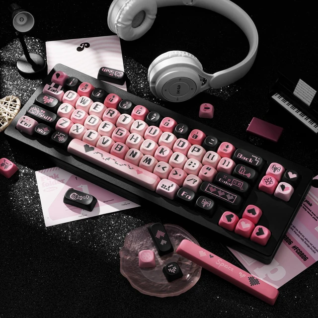 Alt view image 6 of 7 - PBT Keycaps Black Pink Love Cute 131 Keys Key Cap for Cherry MX | MOA Profile, Dye Sublimation Legends, 60%-100% Layouts, Custom Keycaps, Keyboard DIY, Desk Decor, Daily Typing, Office Use