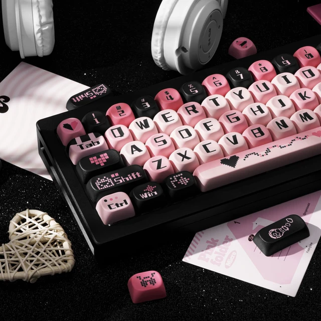 Alt view image 7 of 7 - PBT Keycaps Black Pink Love Cute 131 Keys Key Cap for Cherry MX | MOA Profile, Dye Sublimation Legends, 60%-100% Layouts, Custom Keycaps, Keyboard DIY, Desk Decor, Daily Typing, Office Use