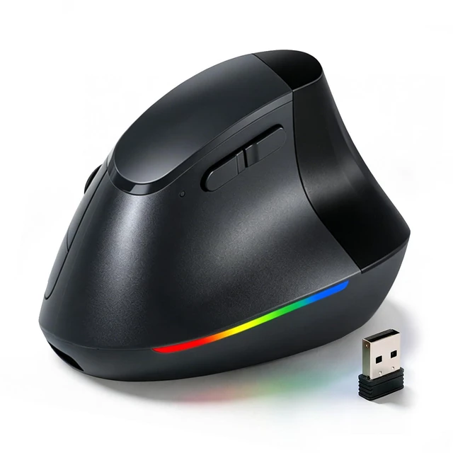 Main image of Wireless Ergonomic Mouse, Rechargeable Bluetooth Optical Mice for M/L Hands | Vertical Mouse for Laptop/Computer/Ipad/Mac, Quiet Click, 10 Color LED, 5 Adjustable DPI, Wrist Strain Relief, USB-A