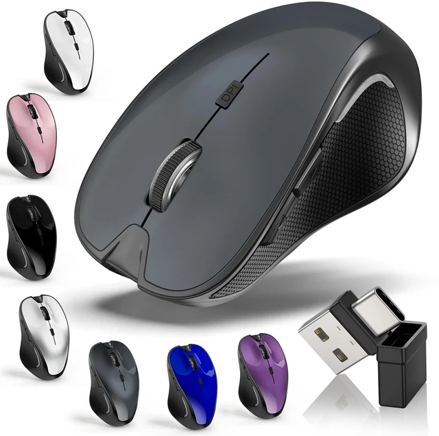 Main image of Mouse for MacBook Bluetooth Wireless Laptop Mac Air Pro Mice with Jiggler | Wireless Rechargeable PC Pad Optical Silent Mouse Dual Mode Switch Bluetooth 5.2/3.0 and 2.4GHz USB Type-C Receiver GRAY