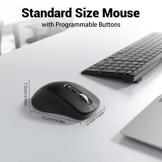 Alt view image 4 of 7 - L511 Wireless Bluetooth Mouse, Multi-Device Programmable Mouse. | 2.4G USB + 2 Bluetooth, Silent, 4 Way Scrolling, Full Size Design for Computer, Laptop, MacBook, iPad.