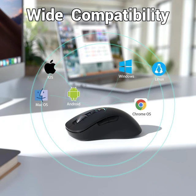 Alt view image 6 of 7 - L511 Wireless Bluetooth Mouse, Multi-Device Programmable Mouse. | 2.4G USB + 2 Bluetooth, Silent, 4 Way Scrolling, Full Size Design for Computer, Laptop, MacBook, iPad.