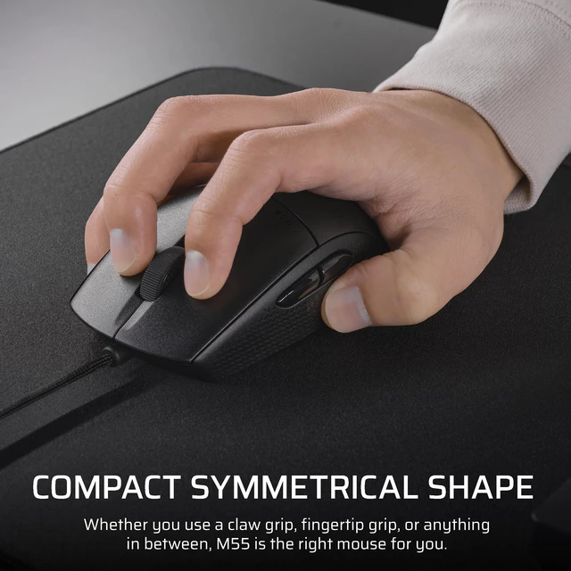 Alt view image 3 of 7 - M55 Wired Lightweight FPS Gaming Mouse 16,000 DPI Six Programmable Buttons Textured Side Grips Black