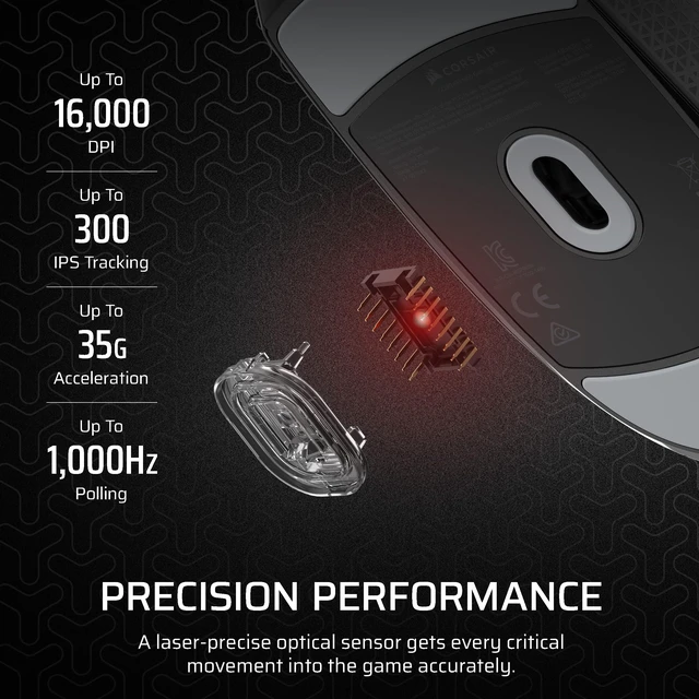 Alt view image 5 of 7 - M55 Wired Lightweight FPS Gaming Mouse 16,000 DPI Six Programmable Buttons Textured Side Grips Black