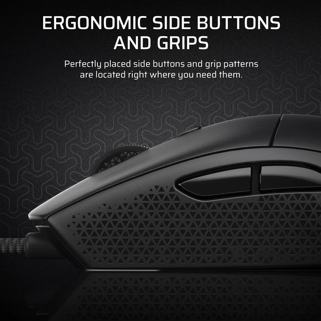 Alt view image 6 of 7 - M55 Wired Lightweight FPS Gaming Mouse 16,000 DPI Six Programmable Buttons Textured Side Grips Black