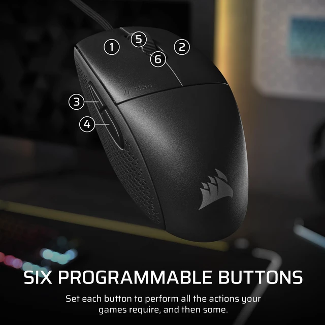 Alt view image 7 of 7 - M55 Wired Lightweight FPS Gaming Mouse 16,000 DPI Six Programmable Buttons Textured Side Grips Black
