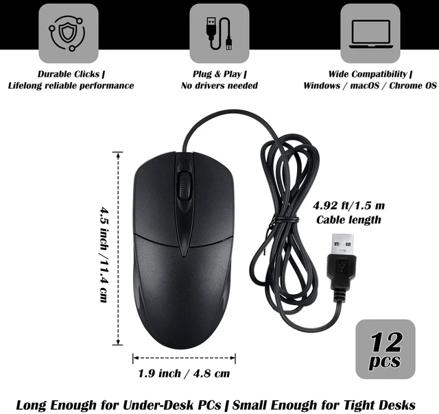 Alt view image 2 of 7 - 12 Pack Wired USB Silent Computer Mouse Bulk, 3 Button 1000 DPI Corded Mice for Laptop Desktop Home Office School Lab PC Gaming