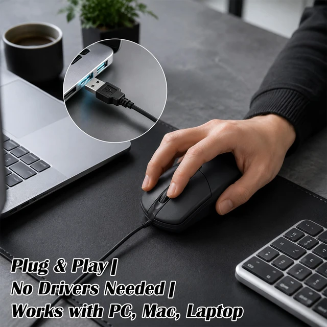 Alt view image 5 of 7 - 12 Pack Wired USB Silent Computer Mouse Bulk, 3 Button 1000 DPI Corded Mice for Laptop Desktop Home Office School Lab PC Gaming