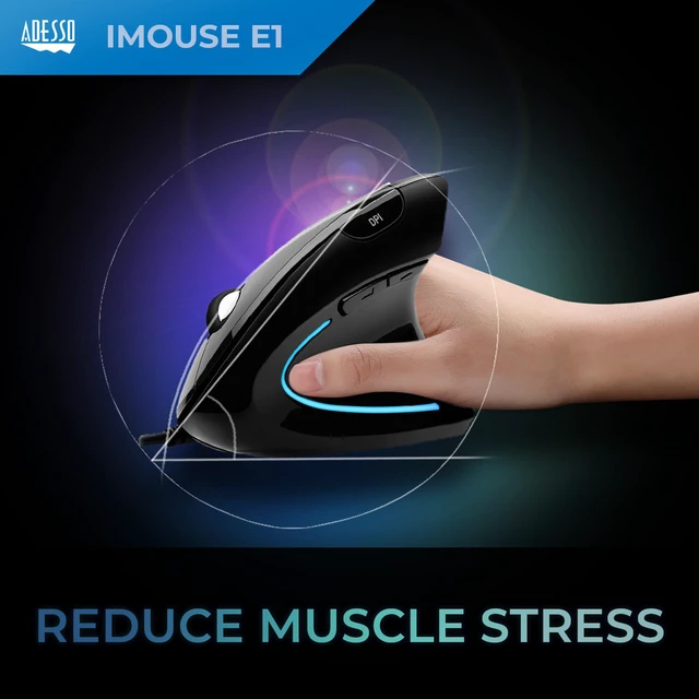 Alt view image 2 of 7 - Wired Vertical Ergonomic Illuminated Optical USB Mouse, Black | 6-Button, Right Hand Orientation