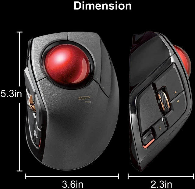 Alt view image 3 of 7 - DEFT PRO Trackball Mouse M-DPT1MRXBK | Wired, Wireless, Bluetooth 3 Types Connection, Ergonomic Design, 8-Button Function, Red Ball, Windows11, MacOS
