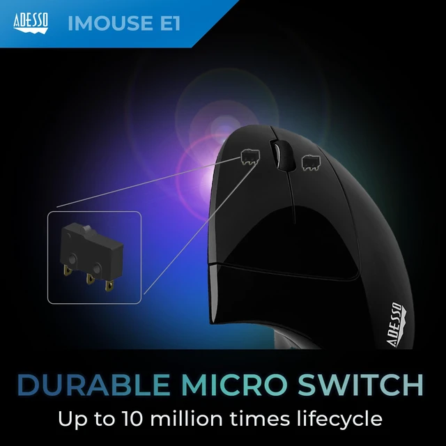 Alt view image 5 of 7 - Wired Vertical Ergonomic Illuminated Optical USB Mouse, Black | 6-Button, Right Hand Orientation