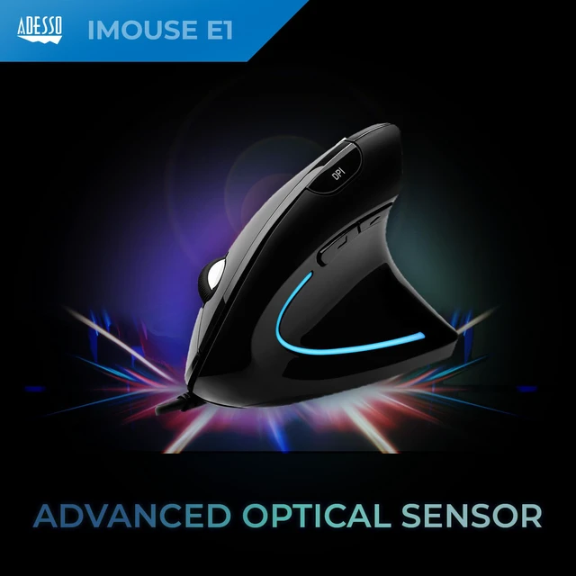 Alt view image 7 of 7 - Wired Vertical Ergonomic Illuminated Optical USB Mouse, Black | 6-Button, Right Hand Orientation