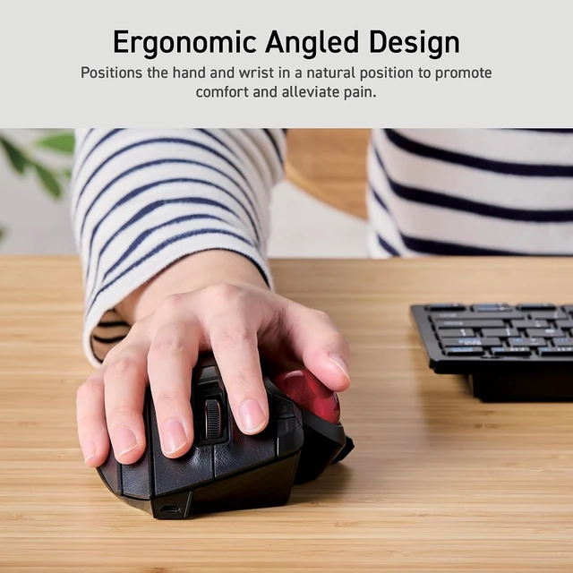 Alt view image 2 of 7 - EX-G Pro Trackball Mouse Wireless, Ergonomic, Thumb Control | 3 Device Connection, Wired (USB), Bluetooth, Compatible for PC, Laptop, Mac, Windows, macOS, M-XPT1MRXBK