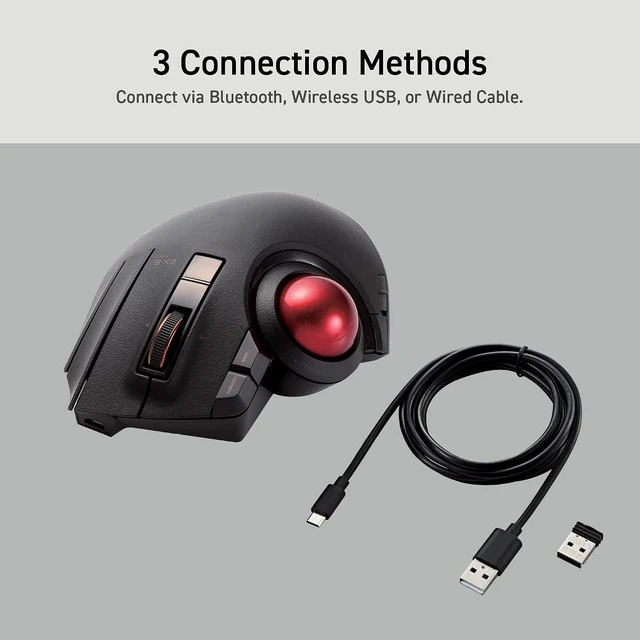 Alt view image 3 of 7 - EX-G Pro Trackball Mouse Wireless, Ergonomic, Thumb Control | 3 Device Connection, Wired (USB), Bluetooth, Compatible for PC, Laptop, Mac, Windows, macOS, M-XPT1MRXBK