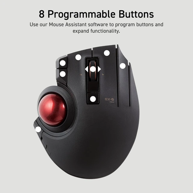Alt view image 5 of 7 - EX-G Pro Trackball Mouse Wireless, Ergonomic, Thumb Control | 3 Device Connection, Wired (USB), Bluetooth, Compatible for PC, Laptop, Mac, Windows, macOS, M-XPT1MRXBK